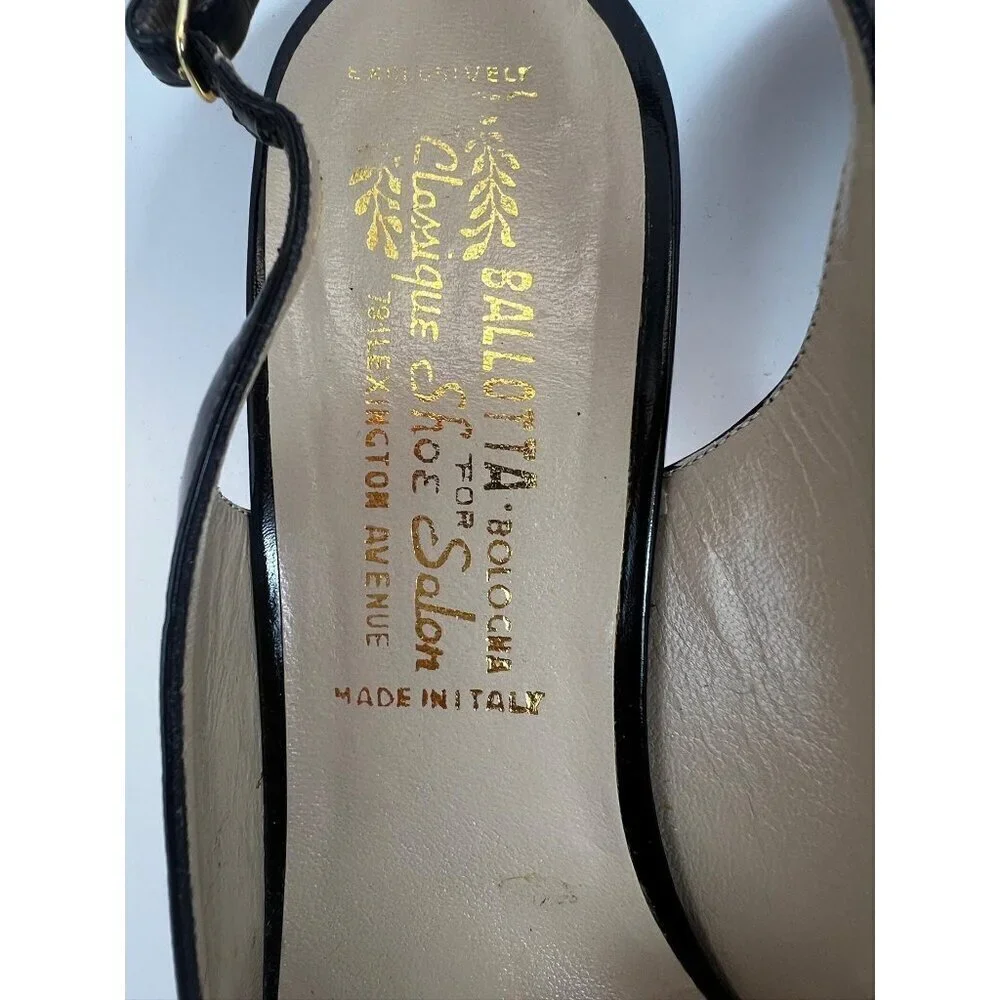 Vintage Ballota Balogona Black Patent Leather Peep Toe Pumps
